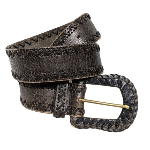 ANOTHER LINE Brown Leather Whipstitch Belt M - Picture 1 of 7